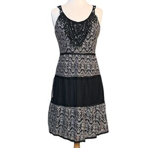 Boho Dress Black Tiered Lace Whimsygoth L Large